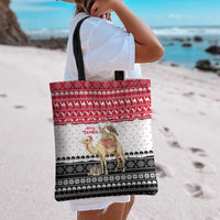 Yemen Christmas Tote Bag with Camel Leopard Falcon Red Black White Snowflake - Wonder Print Shop