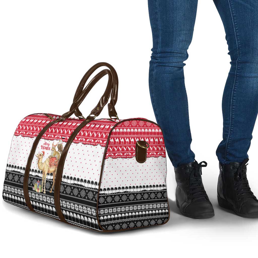 Yemen Christmas Travel Bag with Camel Leopard Falcon Red Black White Snowflake - Wonder Print Shop