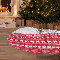 Yemen Christmas Tree Skirt with Camel Leopard Falcon Red Black White Snowflake - Wonder Print Shop