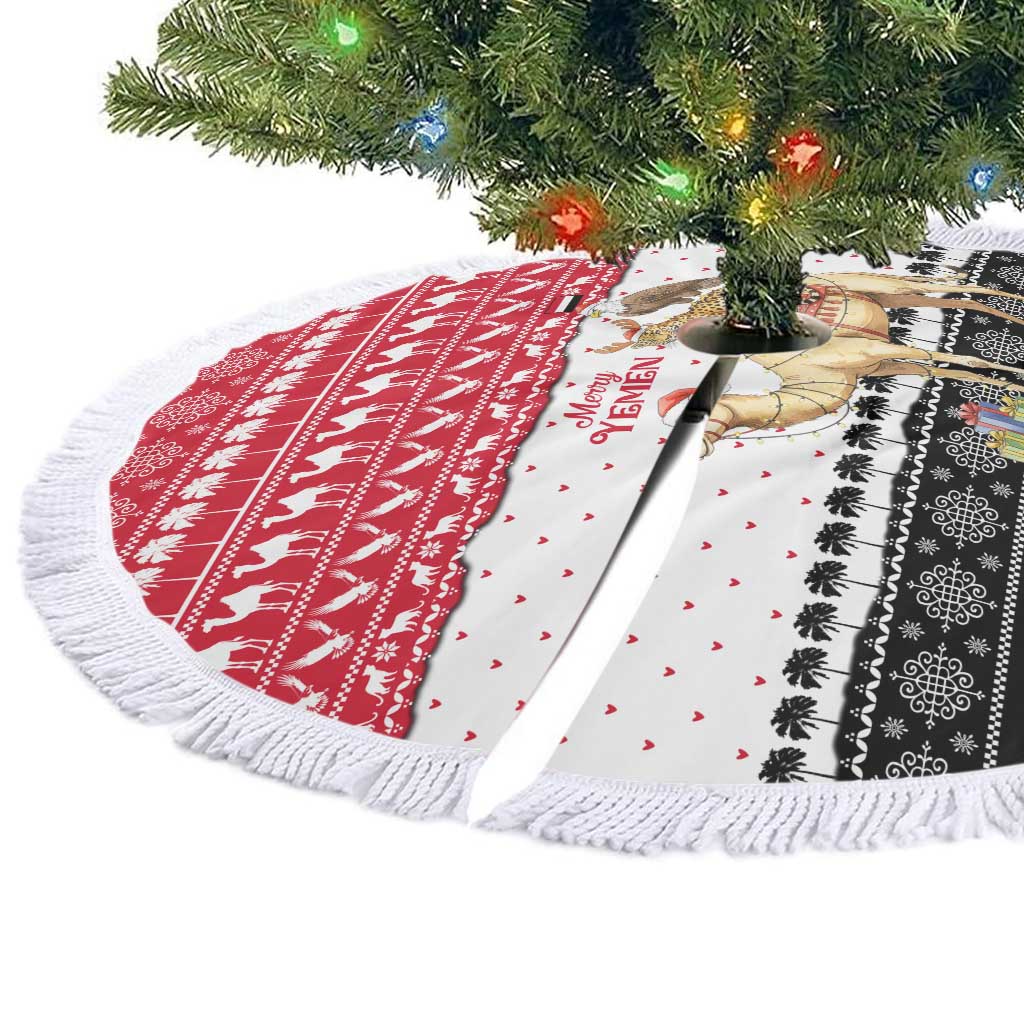 Yemen Christmas Tree Skirt with Camel Leopard Falcon Red Black White Snowflake - Wonder Print Shop