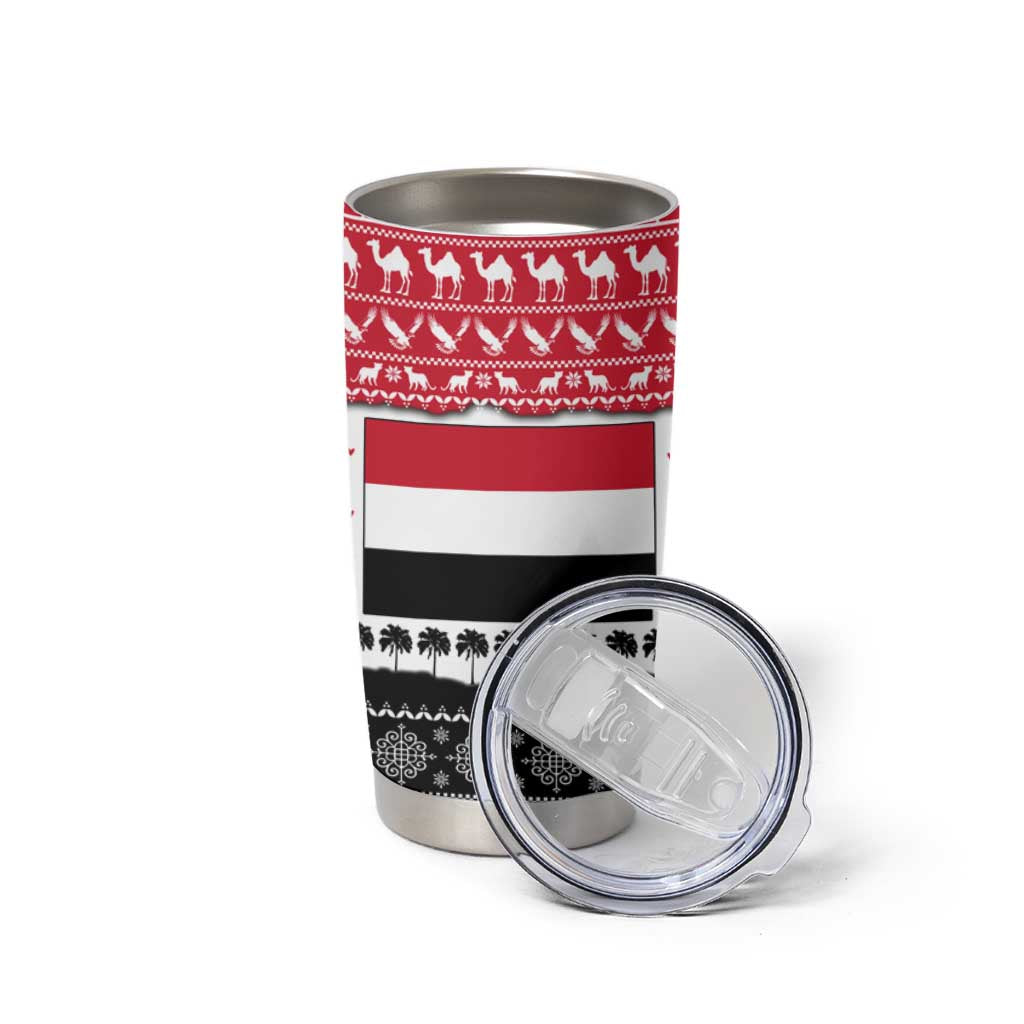 Yemen Christmas Tumbler Cup with Camel Leopard Falcon Red Black White Snowflake - Wonder Print Shop