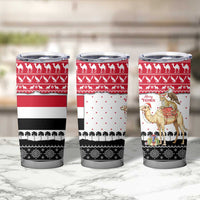 Yemen Christmas Tumbler Cup with Camel Leopard Falcon Red Black White Snowflake - Wonder Print Shop