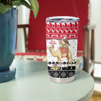 Yemen Christmas Tumbler Cup with Camel Leopard Falcon Red Black White Snowflake - Wonder Print Shop