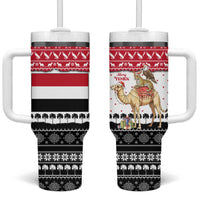 Yemen Christmas Tumbler With Handle with Camel Leopard Falcon Red Black White Snowflake - Wonder Print Shop