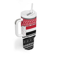 Yemen Christmas Tumbler With Handle with Camel Leopard Falcon Red Black White Snowflake - Wonder Print Shop