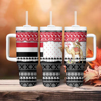 Yemen Christmas Tumbler With Handle with Camel Leopard Falcon Red Black White Snowflake - Wonder Print Shop