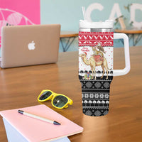 Yemen Christmas Tumbler With Handle with Camel Leopard Falcon Red Black White Snowflake - Wonder Print Shop