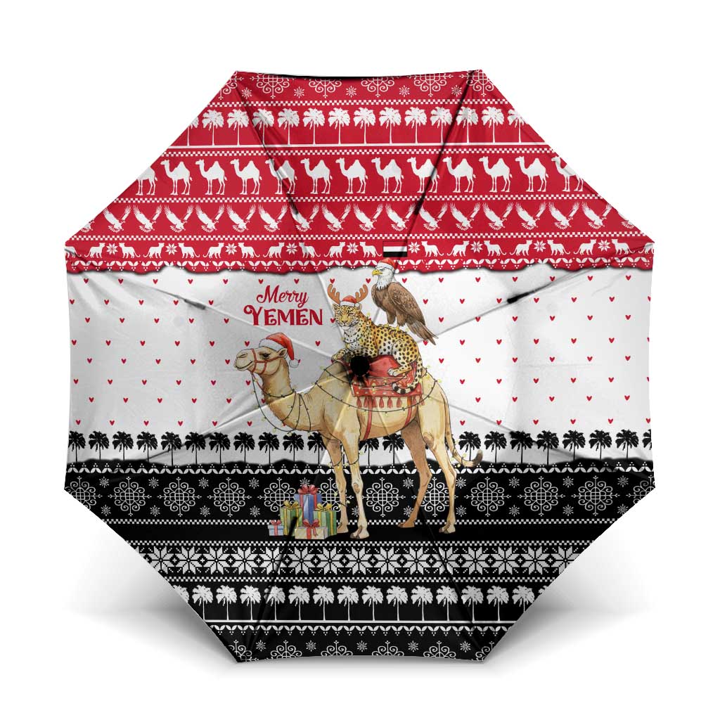 Yemen Christmas Umbrella with Camel Leopard Falcon Red Black White Snowflake - Wonder Print Shop