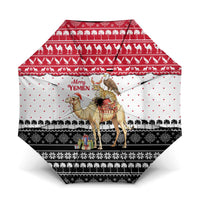 Yemen Christmas Umbrella with Camel Leopard Falcon Red Black White Snowflake - Wonder Print Shop