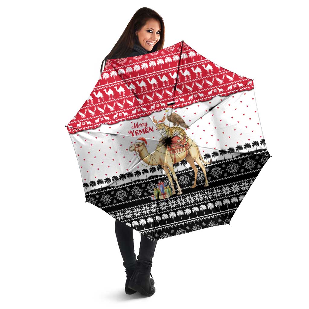 Yemen Christmas Umbrella with Camel Leopard Falcon Red Black White Snowflake - Wonder Print Shop