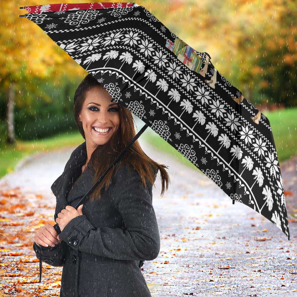 Yemen Christmas Umbrella with Camel Leopard Falcon Red Black White Snowflake - Wonder Print Shop