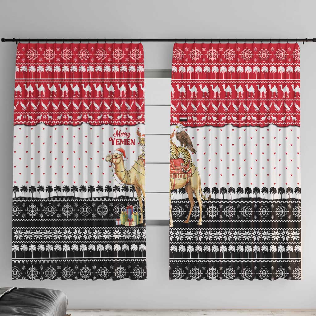 Yemen Christmas Window Curtain with Camel Leopard Falcon Red Black White Snowflake - Wonder Print Shop
