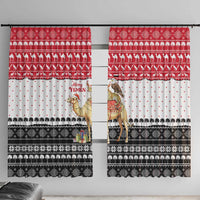 Yemen Christmas Window Curtain with Camel Leopard Falcon Red Black White Snowflake - Wonder Print Shop