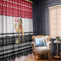 Yemen Christmas Window Curtain with Camel Leopard Falcon Red Black White Snowflake - Wonder Print Shop