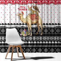 Yemen Christmas Window Curtain with Camel Leopard Falcon Red Black White Snowflake - Wonder Print Shop