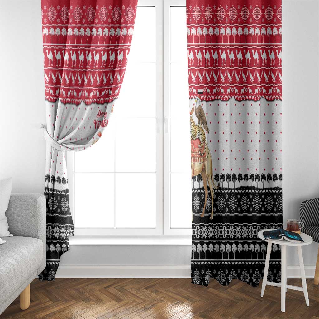 Yemen Christmas Window Curtain with Camel Leopard Falcon Red Black White Snowflake - Wonder Print Shop