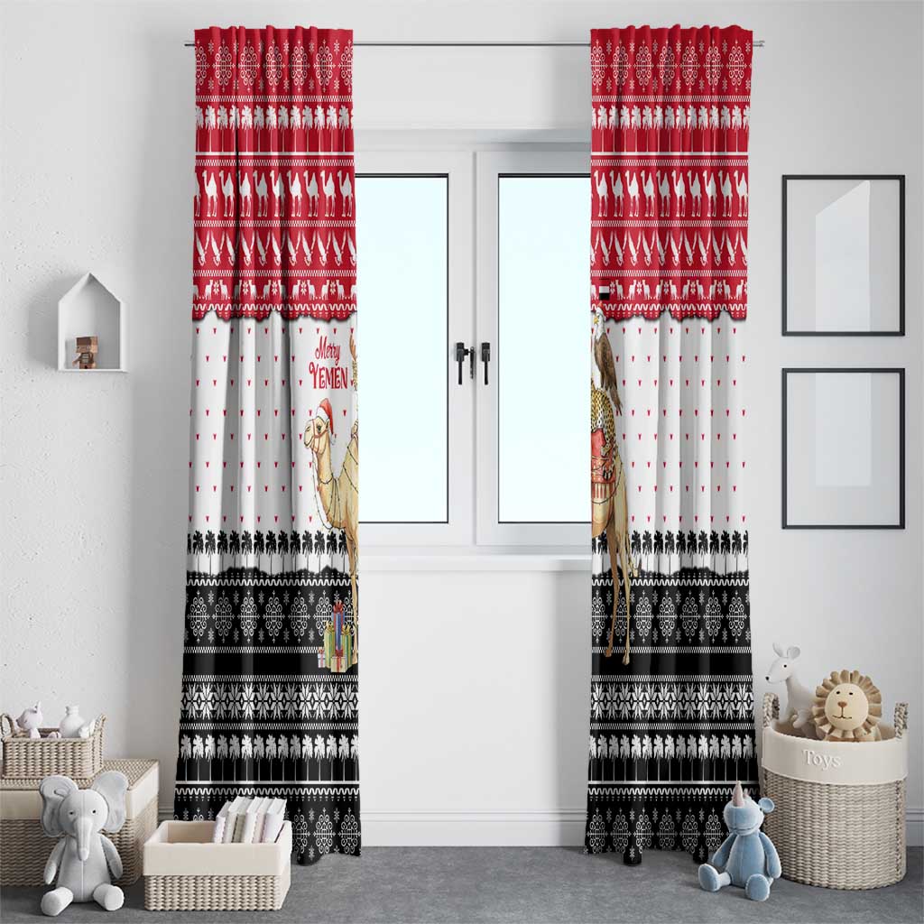 Yemen Christmas Window Curtain with Camel Leopard Falcon Red Black White Snowflake - Wonder Print Shop