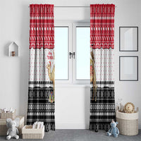 Yemen Christmas Window Curtain with Camel Leopard Falcon Red Black White Snowflake - Wonder Print Shop