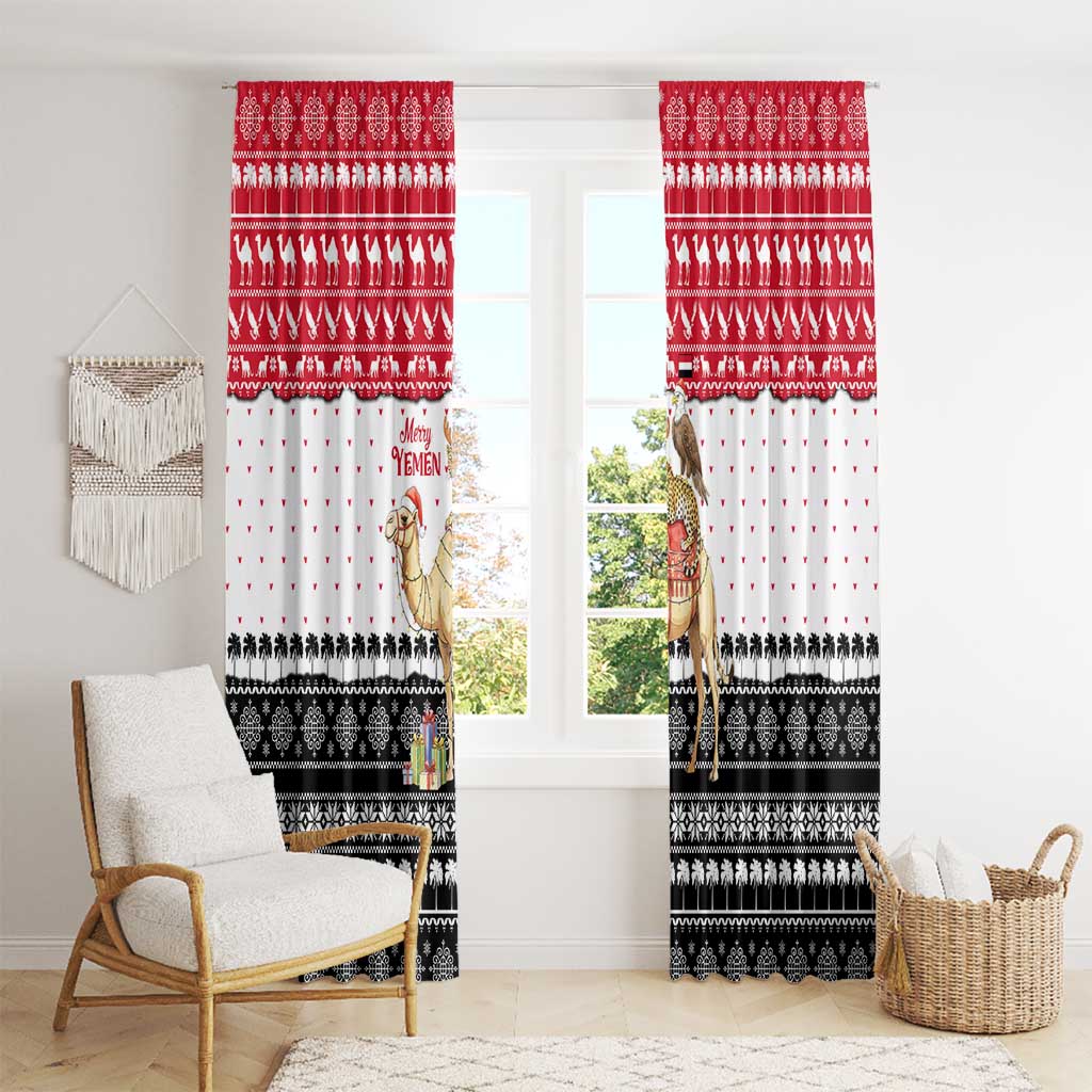Yemen Christmas Window Curtain with Camel Leopard Falcon Red Black White Snowflake - Wonder Print Shop