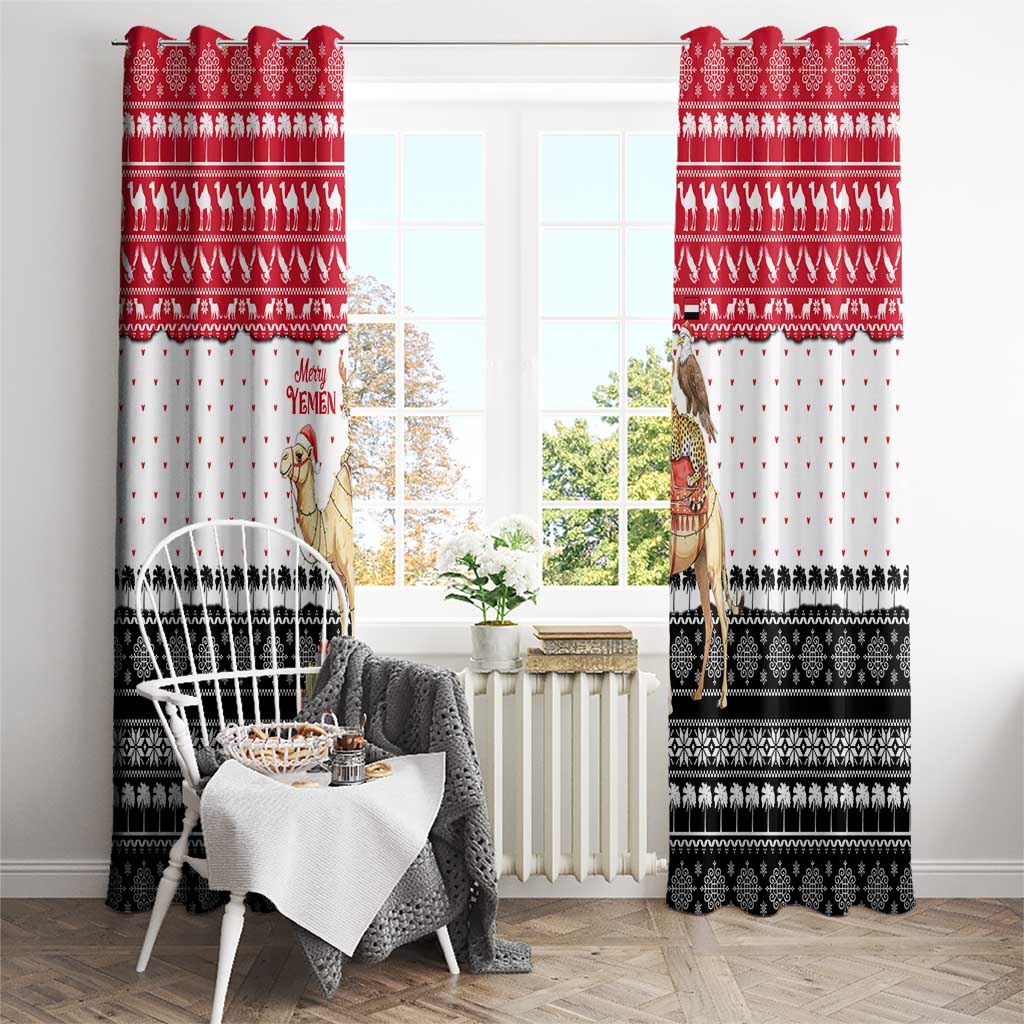 Yemen Christmas Window Curtain with Camel Leopard Falcon Red Black White Snowflake - Wonder Print Shop