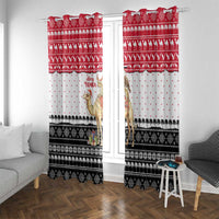 Yemen Christmas Window Curtain with Camel Leopard Falcon Red Black White Snowflake - Wonder Print Shop