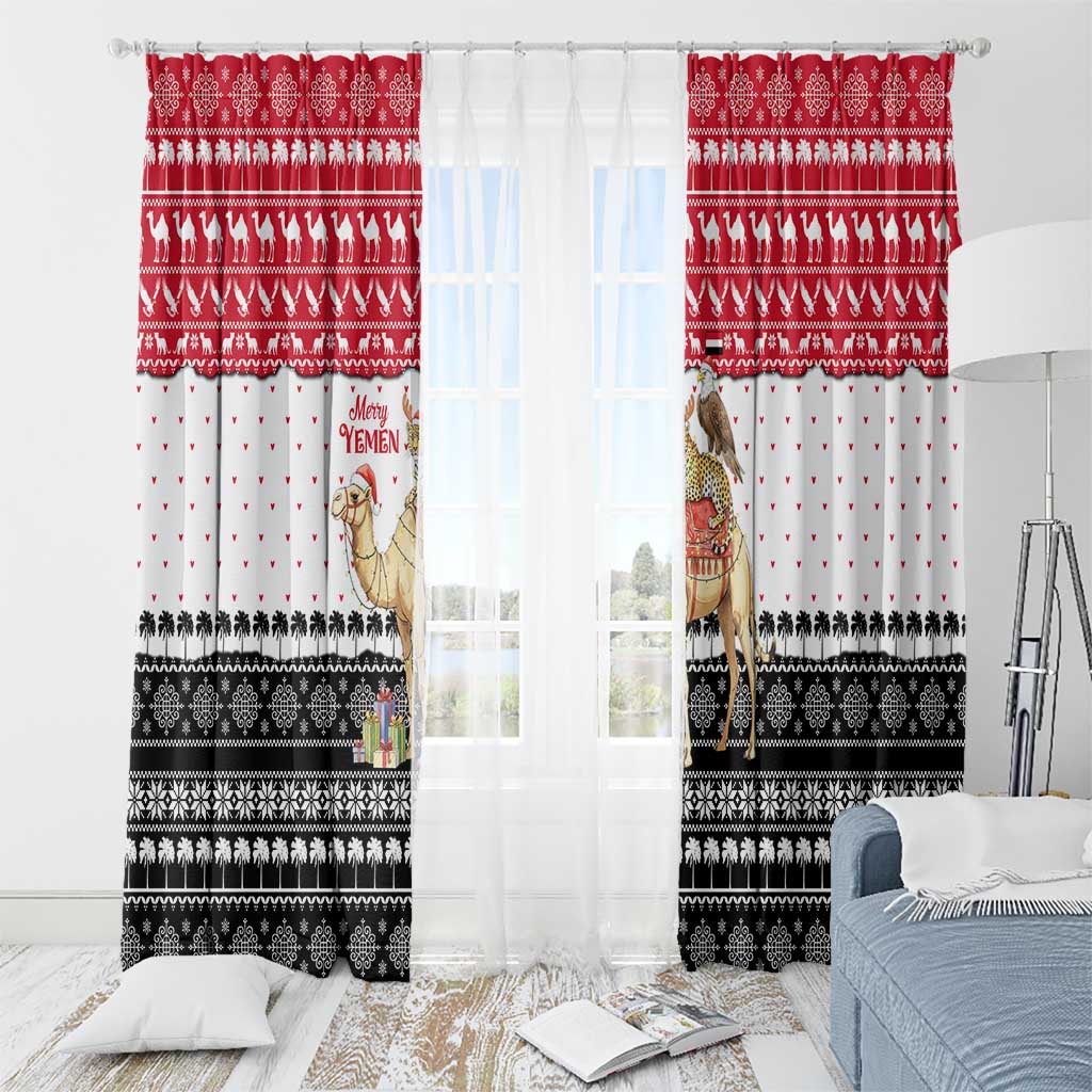 Yemen Christmas Window Curtain with Camel Leopard Falcon Red Black White Snowflake - Wonder Print Shop