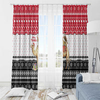 Yemen Christmas Window Curtain with Camel Leopard Falcon Red Black White Snowflake - Wonder Print Shop