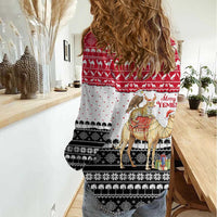 Yemen Christmas Women Casual Shirt with Camel Leopard Falcon Red Black White Snowflake - Wonder Print Shop