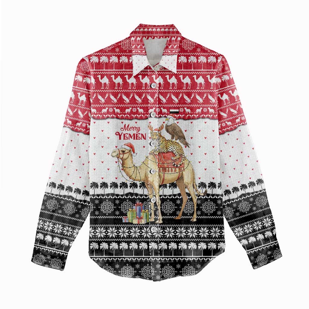 Yemen Christmas Women Casual Shirt with Camel Leopard Falcon Red Black White Snowflake - Wonder Print Shop