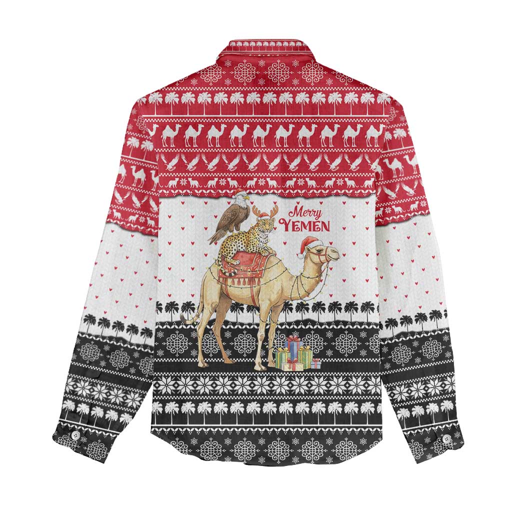 Yemen Christmas Women Casual Shirt with Camel Leopard Falcon Red Black White Snowflake - Wonder Print Shop