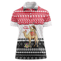 Yemen Christmas Women Polo Shirt with Camel Leopard Falcon Red Black White Snowflake - Wonder Print Shop