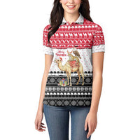 Yemen Christmas Women Polo Shirt with Camel Leopard Falcon Red Black White Snowflake - Wonder Print Shop