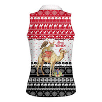 Yemen Christmas Women Sleeveless Polo Shirt with Camel Leopard Falcon Red Black White Snowflake - Wonder Print Shop