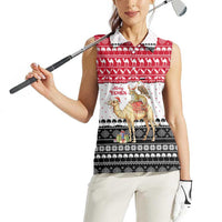Yemen Christmas Women Sleeveless Polo Shirt with Camel Leopard Falcon Red Black White Snowflake - Wonder Print Shop