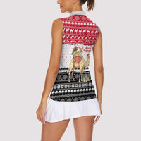 Yemen Christmas Women Sleeveless Polo Shirt with Camel Leopard Falcon Red Black White Snowflake - Wonder Print Shop