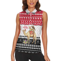 Yemen Christmas Women Sleeveless Polo Shirt with Camel Leopard Falcon Red Black White Snowflake - Wonder Print Shop