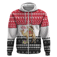 Yemen Christmas Zip Hoodie with Camel Leopard Falcon Red Black White Snowflake - Wonder Print Shop