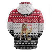 Yemen Christmas Zip Hoodie with Camel Leopard Falcon Red Black White Snowflake - Wonder Print Shop