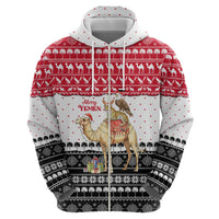 Yemen Christmas Zip Hoodie with Camel Leopard Falcon Red Black White Snowflake - Wonder Print Shop