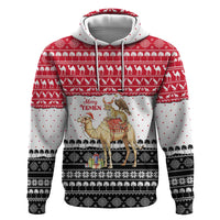 Yemen Christmas Zip Hoodie with Camel Leopard Falcon Red Black White Snowflake - Wonder Print Shop