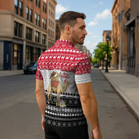 Yemen Christmas Zipper Polo Shirt with Camel Leopard Falcon Red Black White Snowflake - Wonder Print Shop