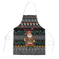 Yemen Christmas Apron with Traditional Santa Black Snowflake Pattern and Festive Lights - Wonder Print Shop