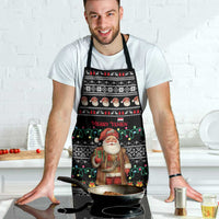 Yemen Christmas Apron with Traditional Santa Black Snowflake Pattern and Festive Lights - Wonder Print Shop
