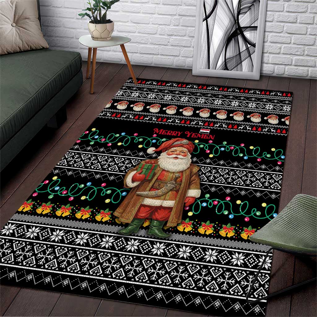 Yemen Christmas Area Rug with Traditional Santa Black Snowflake Pattern and Festive Lights - Wonder Print Shop