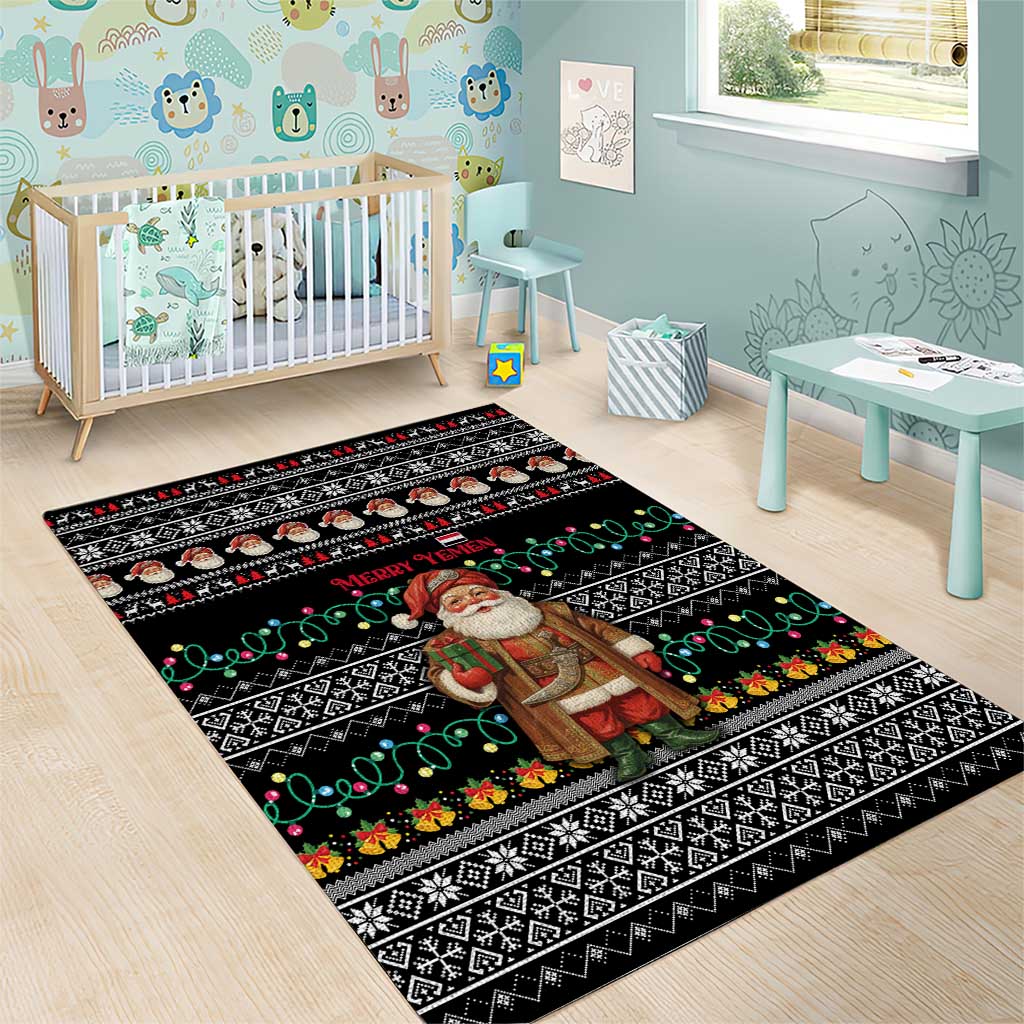 Yemen Christmas Area Rug with Traditional Santa Black Snowflake Pattern and Festive Lights - Wonder Print Shop