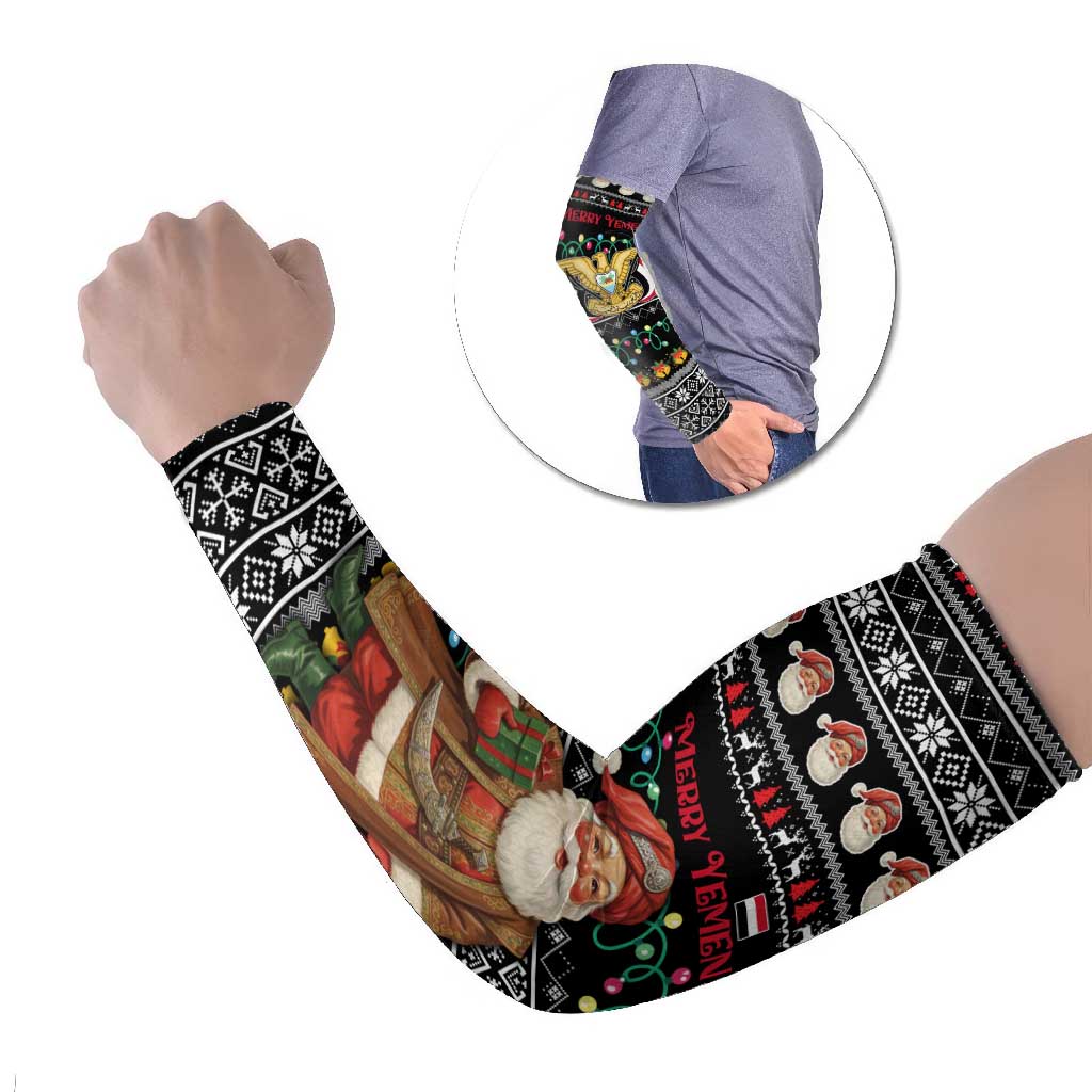 Yemen Christmas Arm Sleeves with Traditional Santa Black Snowflake Pattern and Festive Lights - Wonder Print Shop