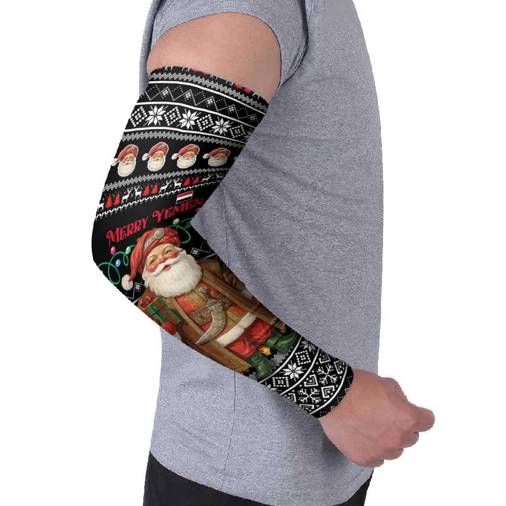 Yemen Christmas Arm Sleeves with Traditional Santa Black Snowflake Pattern and Festive Lights - Wonder Print Shop