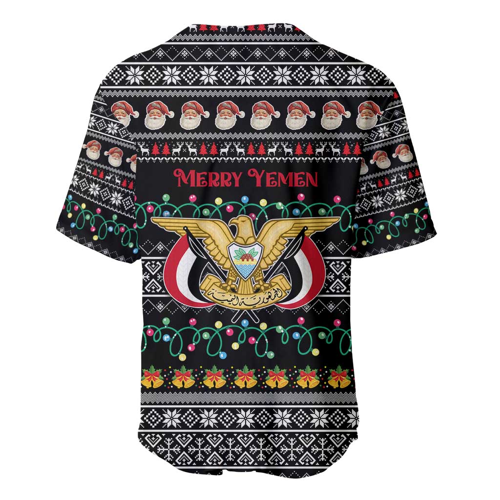 Yemen Christmas Baseball Jersey with Traditional Santa Black Snowflake Pattern and Festive Lights - Wonder Print Shop