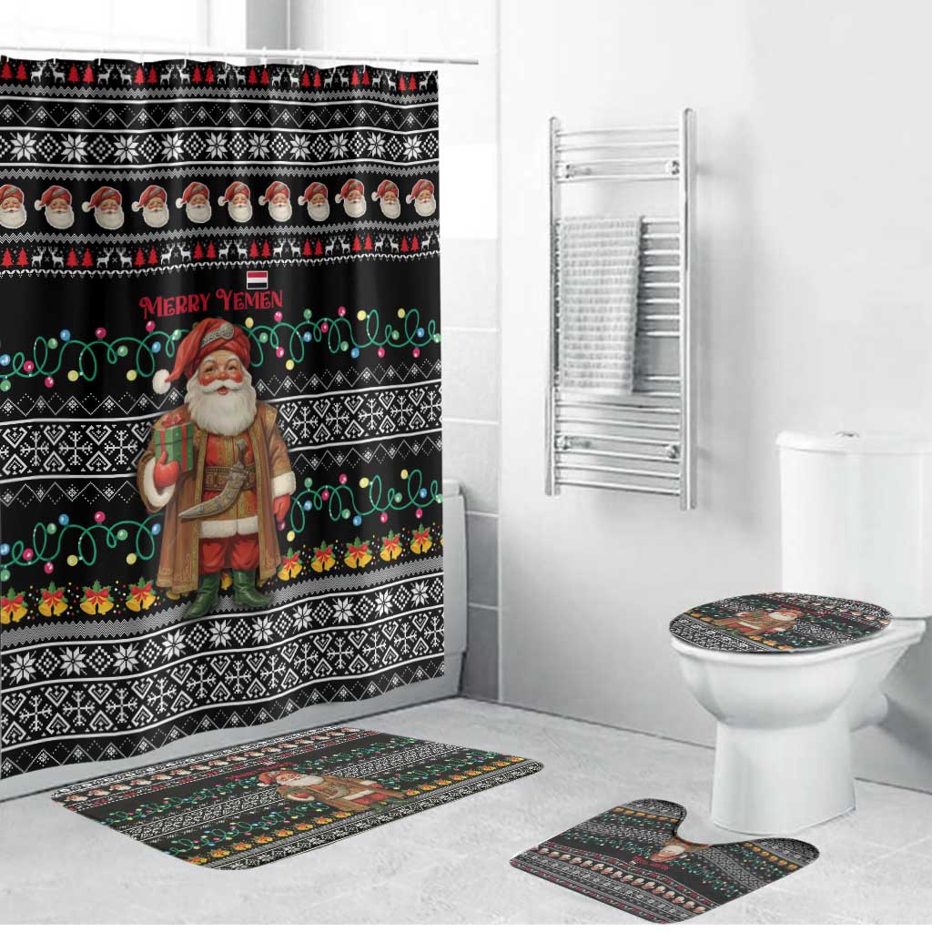 Yemen Christmas Bathroom Set with Traditional Santa Black Snowflake Pattern and Festive Lights - Wonder Print Shop