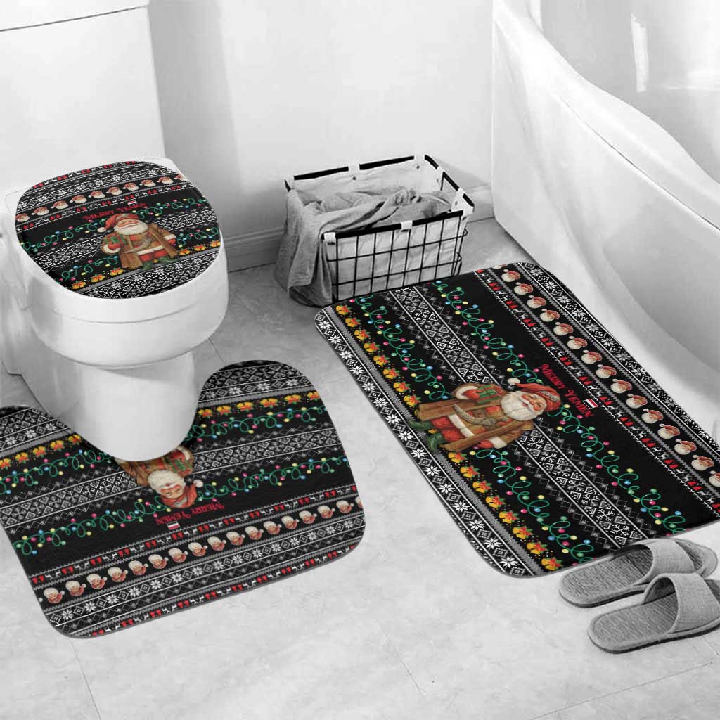 Yemen Christmas Bathroom Set with Traditional Santa Black Snowflake Pattern and Festive Lights - Wonder Print Shop